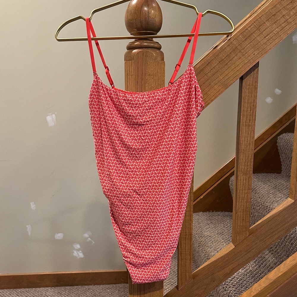 aerie Coral Pink Printed Scoop Neck Bodysuit